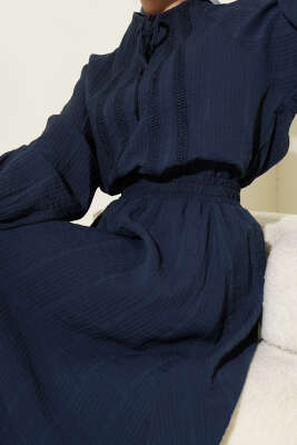 Önü Şerit Dantelli Etekli İkili Takım Lacivert - İkili Takım