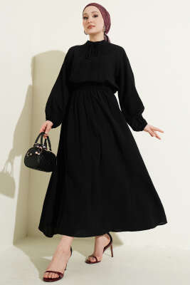 Önü Şerit Dantelli Etekli İkili Takım Siyah - VAV TEKSTİL