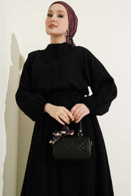 Önü Şerit Dantelli Etekli İkili Takım Siyah - İkili Takım