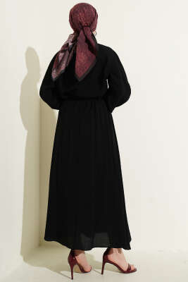 Önü Şerit Dantelli Etekli İkili Takım Siyah - İkili Takım