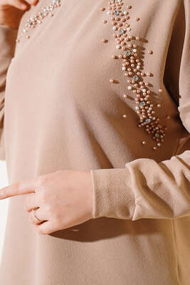 Önü Taş Detaylı İkili Takım Bej - İkili Takım