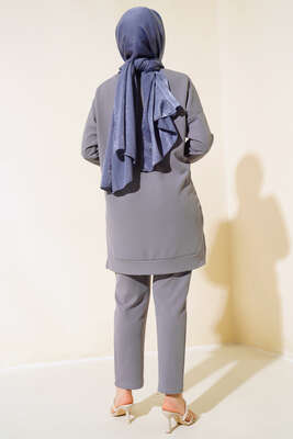 Önü Taş Detaylı İkili Takım Gri - İkili Takım