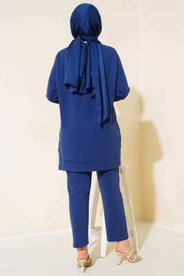 Önü Taş Detaylı İkili Takım İndigo - İkili Takım
