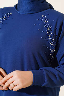 Önü Taş Detaylı İkili Takım İndigo - İkili Takım