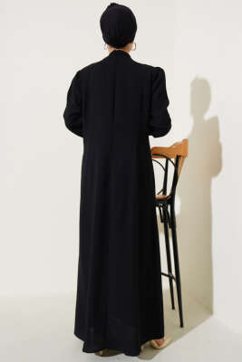 Önü Taş Süslemeli Büyük Beden Elbise Siyah - Tesettür Elbise