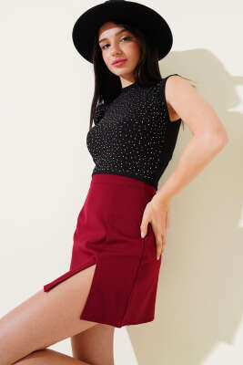 Önü Taş Süslemeli Kolsuz Crop Siyah - Kadın Giyim Modelleri