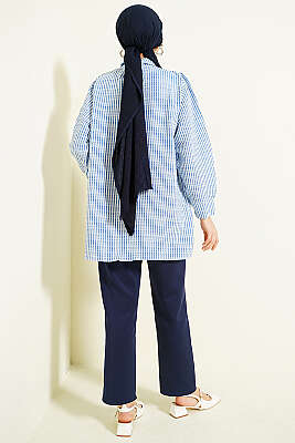 Önü Taşlı Çizgili Salaş Gömlek Mavi - Gömlek