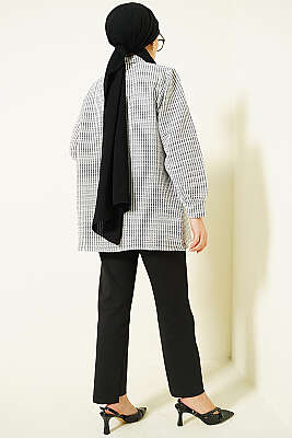 Önü Taşlı Çizgili Salaş Gömlek Siyah - Gömlek