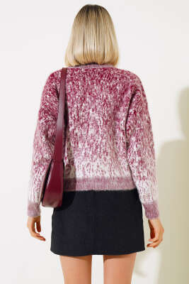 Önü Taşlı Kısa Triko Kazak Bordo - Kadın Giyim Modelleri