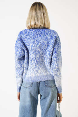 Önü Taşlı Kısa Triko Kazak İndigo - Kadın Giyim Modelleri