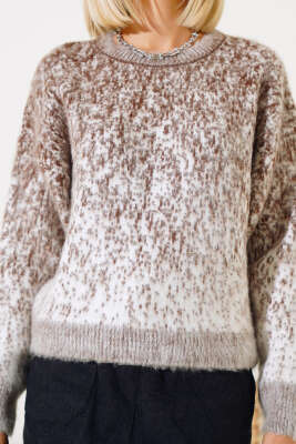 Önü Taşlı Kısa Triko Kazak Kahve - Kadın Giyim Modelleri