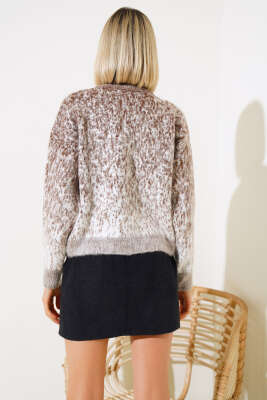 Önü Taşlı Kısa Triko Kazak Kahve - Kadın Giyim Modelleri