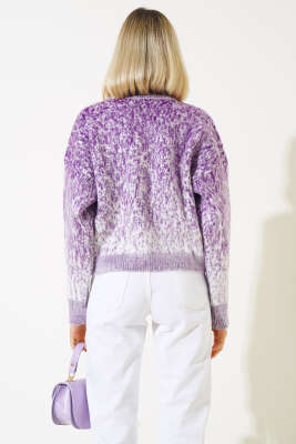 Önü Taşlı Kısa Triko Kazak Menekşe - Kadın Giyim Modelleri