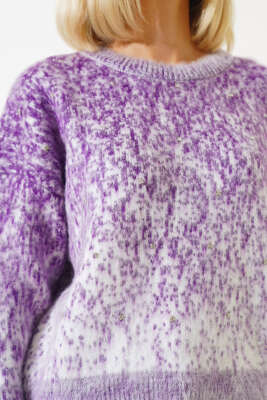 Önü Taşlı Kısa Triko Kazak Menekşe - Kadın Giyim Modelleri