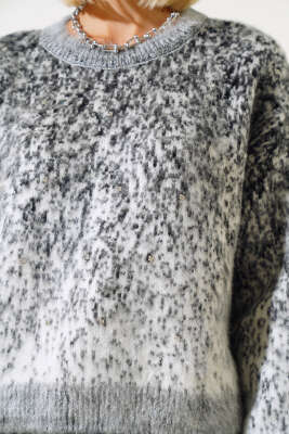 Önü Taşlı Kısa Triko Kazak Siyah - Kadın Giyim Modelleri