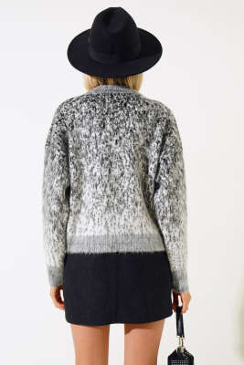 Önü Taşlı Kısa Triko Kazak Siyah - Kadın Giyim Modelleri