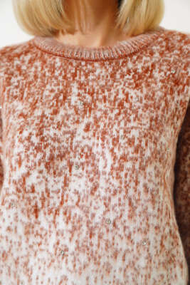 Önü Taşlı Kısa Triko Kazak Taba - Kadın Giyim Modelleri