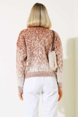 Önü Taşlı Kısa Triko Kazak Taba - Kadın Giyim Modelleri