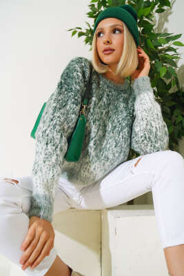 Önü Taşlı Kısa Triko Kazak Zümrüt - Kadın Giyim Modelleri