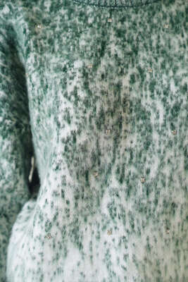 Önü Taşlı Kısa Triko Kazak Zümrüt - Kadın Giyim Modelleri