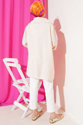 Önü Taşlı Oversize Tunik Bej - Tunik