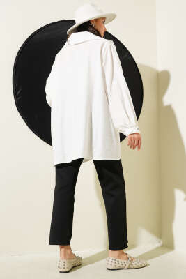 Önü Taşlı Oversize Tunik Beyaz - Tunik