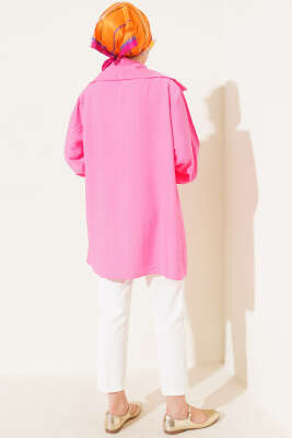 Önü Taşlı Oversize Tunik Fuşya - Tunik