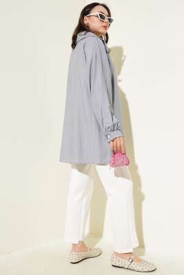 Önü Taşlı Oversize Tunik Gri - Tunik