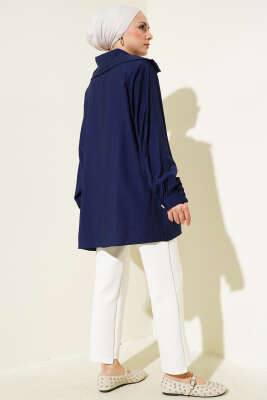 Önü Taşlı Oversize Tunik Lacivert - Tunik