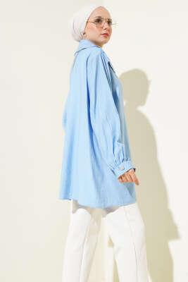 Önü Taşlı Oversize Tunik Mavi - Tunik