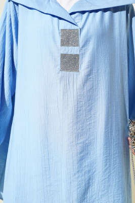 Önü Taşlı Oversize Tunik Mavi - Tunik