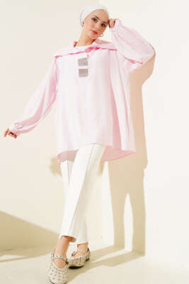 Önü Taşlı Oversize Tunik Pembe - Tunik