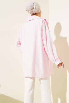 Önü Taşlı Oversize Tunik Pembe - Tunik
