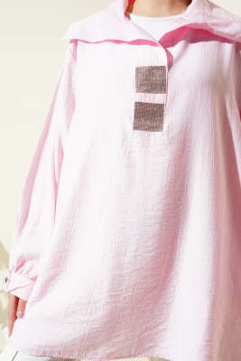 Önü Taşlı Oversize Tunik Pembe - Tunik
