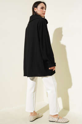 Önü Taşlı Oversize Tunik Siyah - Tunik