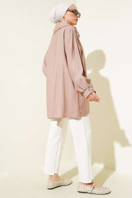 Önü Taşlı Oversize Tunik Vizon - Tunik