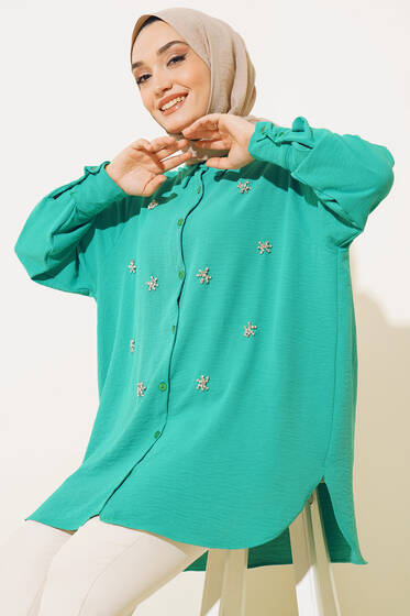 Önü Taşlı Yırtmaçlı Gömlek Benetton - Gömlek