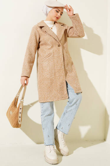 Önü Tek Düğmeli Buklet Kaban Bisküvi - Kaban