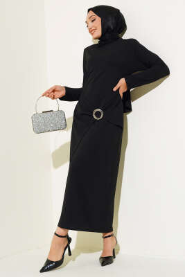 Önü Toka Detaylı Elbise Siyah - MISRA