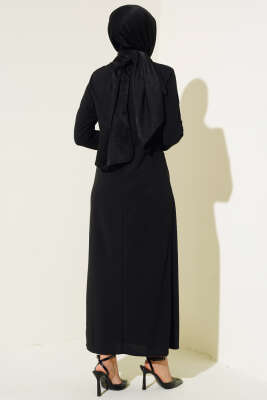 Önü Toka Detaylı Elbise Siyah - Tesettür Elbise