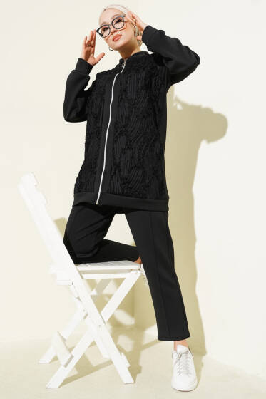 Önü Tüllü Scuba İkili Takım Siyah - İkili Takım