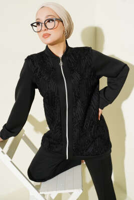 Önü Tüllü Scuba İkili Takım Siyah - İkili Takım