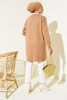 Önü V Dantelli Triko Tunik Latte - Triko Tunik