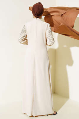 Önü ve Kolu Taş Süslemeli Elbise Taş - Tesettür Elbise