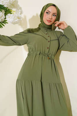Önü Yarım Düğmeli Kat Kat Elbise Nefti - Tesettür Elbise