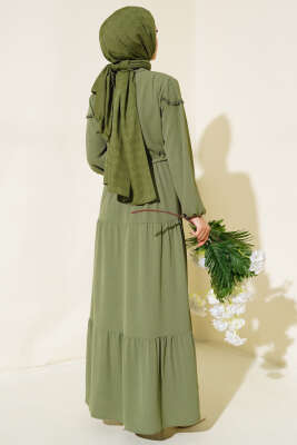 Önü Yarım Düğmeli Kat Kat Elbise Nefti - Tesettür Elbise