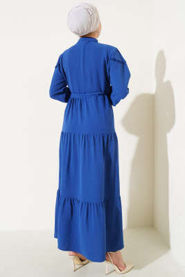 Önü Yarım Düğmeli Kat Kat Elbise Parlement - Tesettür Elbise