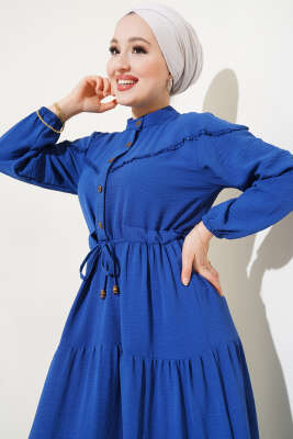 Önü Yarım Düğmeli Kat Kat Elbise Parlement - Tesettür Elbise