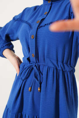 Önü Yarım Düğmeli Kat Kat Elbise Parlement - Tesettür Elbise