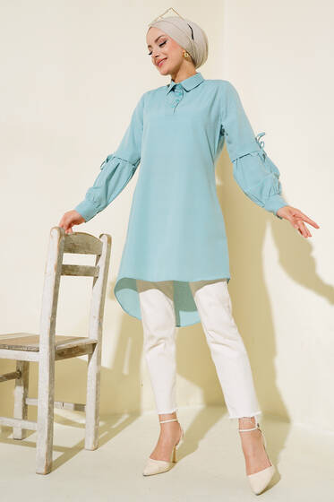 Önü Yarım Düğmeli Tunik Mint - Tunik
